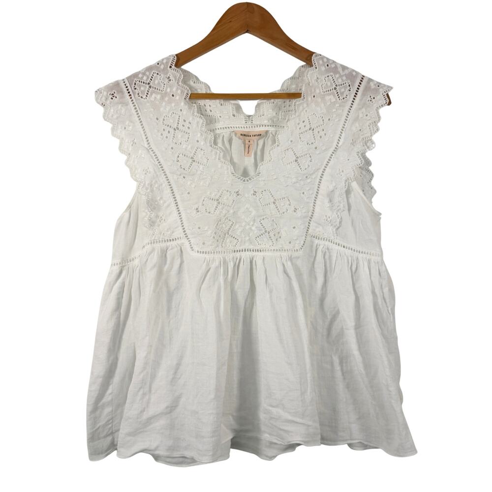 Rebecca Taylor White Eyelet Lace Romantic Boho Top Women’s Size 8 Cottagecore